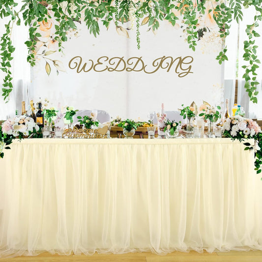 Ivory Tulle Table Skirts for Wedding 6ft Tutu Table Skirt Ivory Table Cloth for Bridal Shower Birthday Party Baby Shower Wedding Gender Reveal Banquet Table Decorations