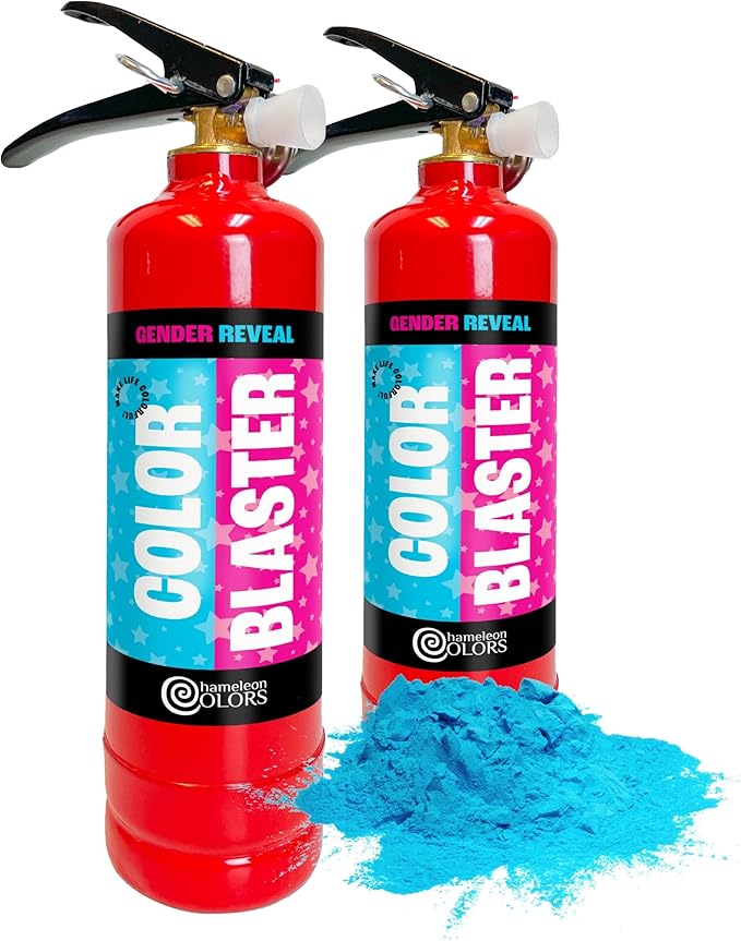 Chameleon Colors Gender Reveal Fire Extinguisher (Blue) - Built in America - Gender Reveal Powder Extinguisher for Baby Boy Photo Shoot or Party - 2 Blue Color Blasters - Non-Toxic