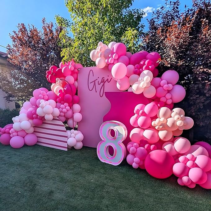 Valentines Day Balloons Garland Arch Kit -171Pcs Different Size Hot Pink and Pink with Heart Metallic Rose Gold White Balloon for Valentine's Day Galentine's Day Anniversary Party Decorations