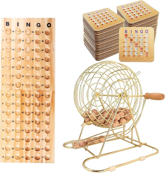 GSE Games & Sports Expert Deluxe Bingo Game Set with Large Brass Cage, 200 Shutter Slide Bingo Cards, Master Board, Calling Balls for Large Groups, Parties, Game Night