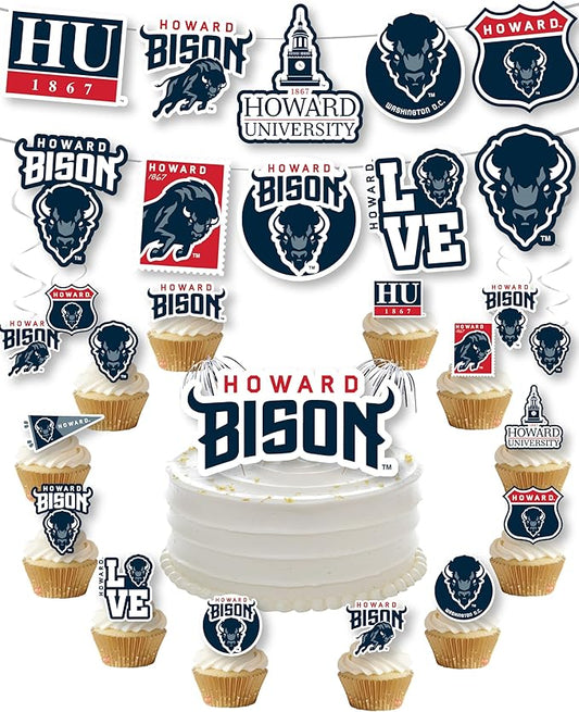 Howard University Party Supplies for Football, Birthday Gift, HU Graduation Party Banner and Cake Toppers (42 Pieces) (Howard Bison)