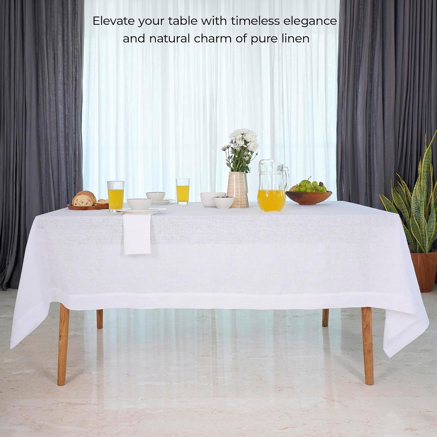 D'Moksha Homes White Linen Tablecloth 60 x 120 Inch - 100% Pure Linen Tablecloth for Rectangle Tables - Machine Washable Table Cloth for Fall, Autumn and Halloween
