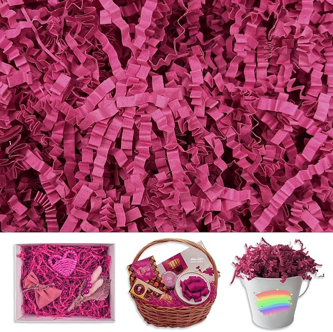 Fuchsia Crinkle Cut Paper Shred Filler, 2 LB Basket Filler Shredded Paper, Confetti Stuffing for Basket Filling, Halloween, Valentine's Day, Christmas, Birthdays, Gift Wrapping, Stuffer Party Supplies