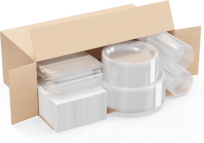350 Pcs Clear Plastic Plates For Party, Clear Disposable Plates Set, 50 Of Each 9" Dinner Plate Set, 7" Dessert Plate, Cups, Napkins & Cutlery Plastic Dinnerware Exquisite
