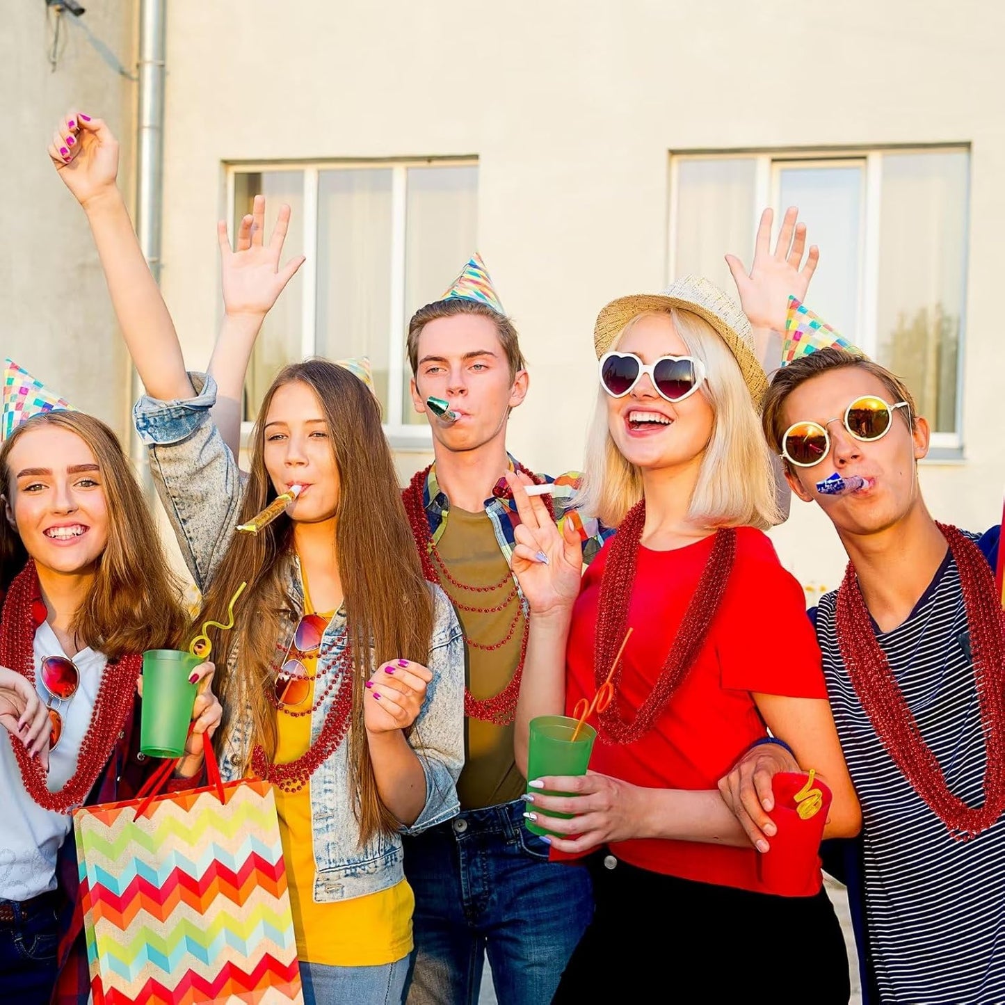 72PCS Bead Necklace, Red Christmas Bead Stuff Party Favors, 33" Necklaces Festival Parade Throw Accessories for Wedding Birthday Valentines Mardi Gras Christmas Celebrations Decorations