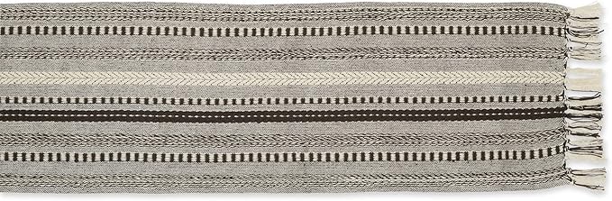 DII Farmhouse Braided Stripe Table Runner Collection, 15x72 (15x77, Fringe Included), Dark Brown