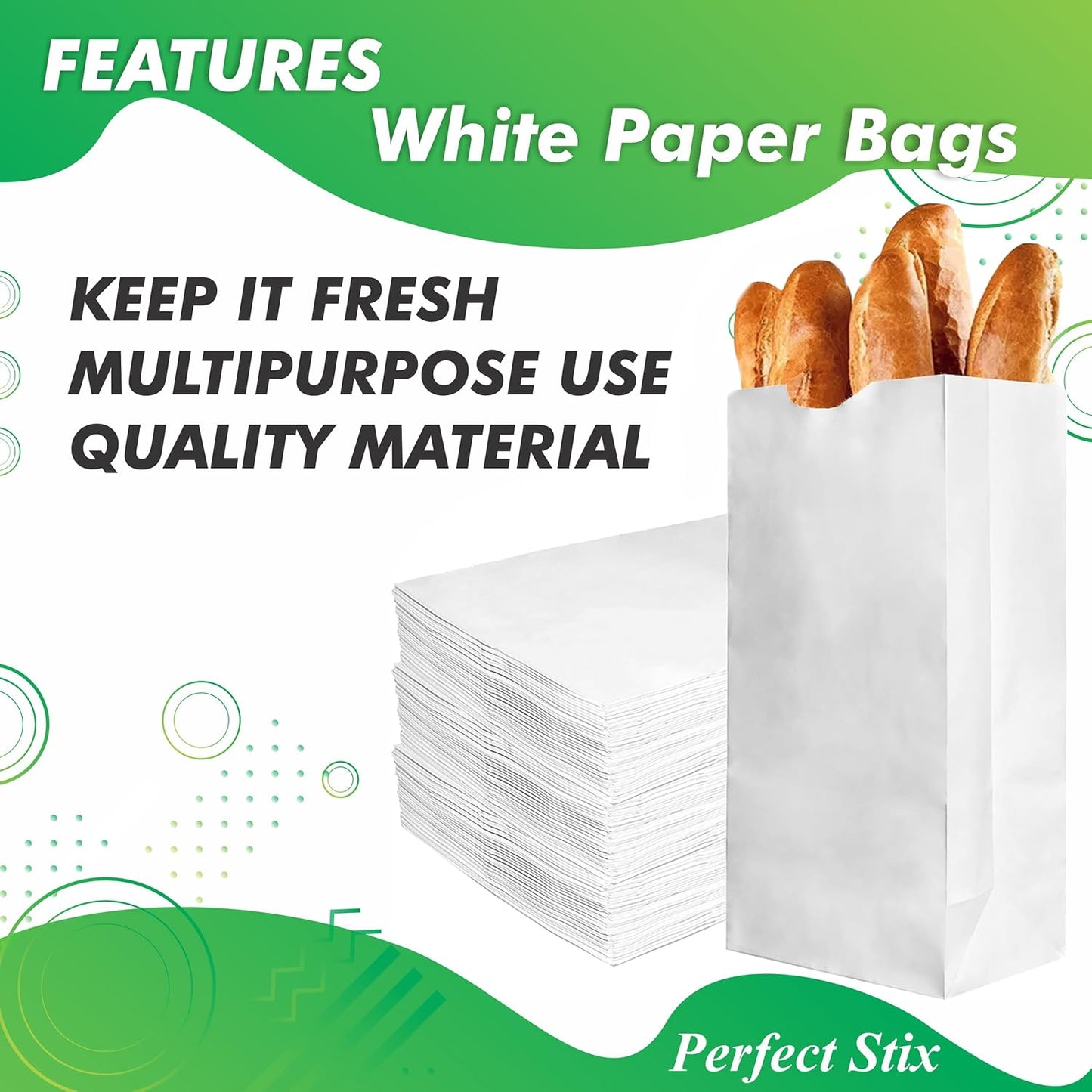 Perfect Stix 4lb Kraft Paper Bags - Pack of 50 Count (Kraft Bags 4lb-50CT) in White