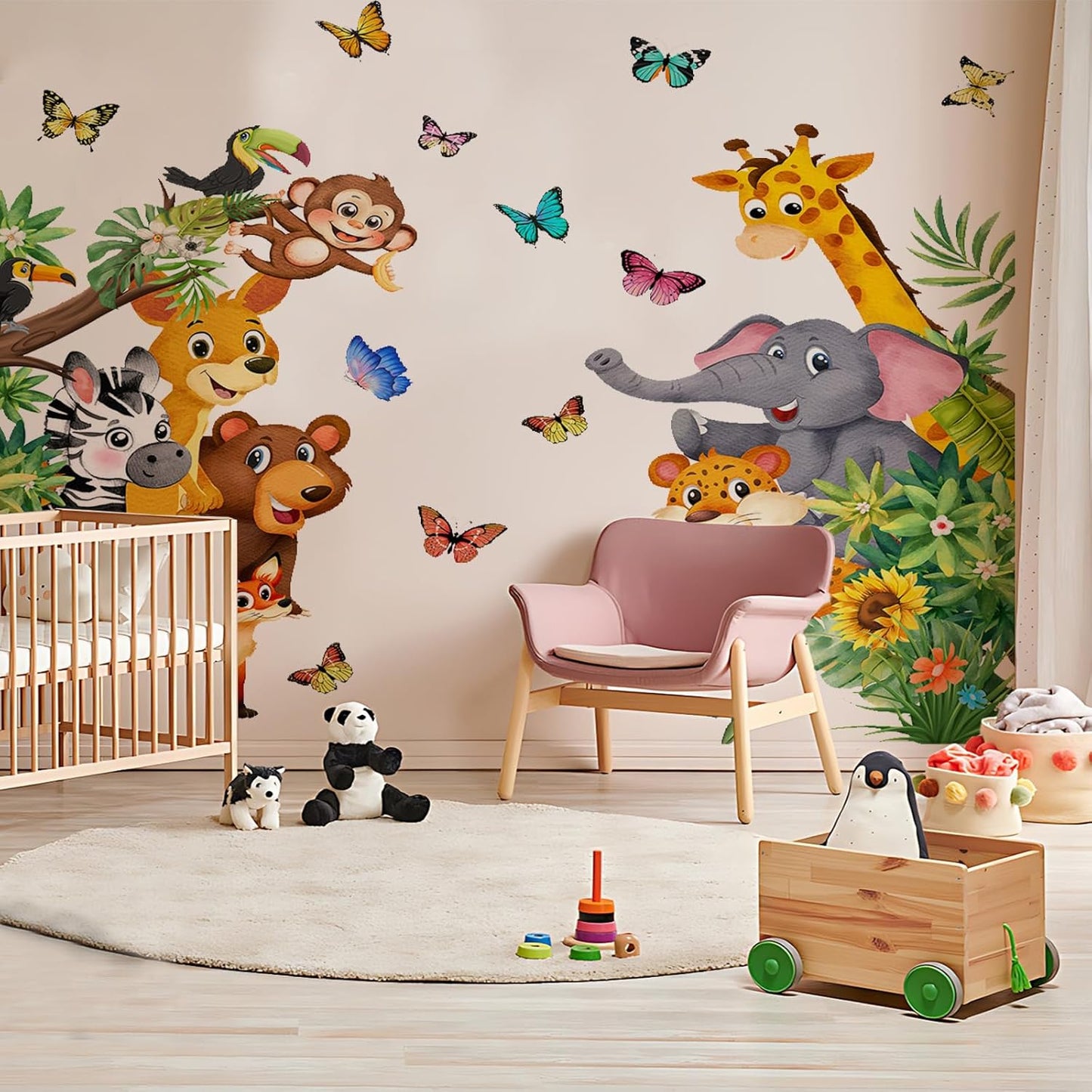 Cartoon Forest Animals Door Wall Stickers Baby Nursery Children's Room Wall Decor, Reusable Vinyl, Peel and Stick, Kids Mural Stickers