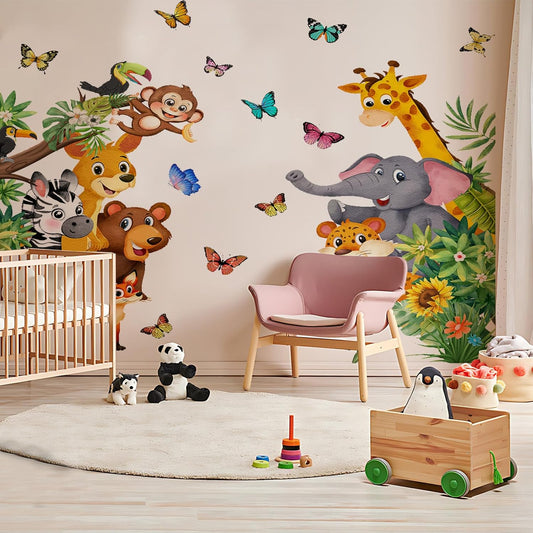 Cartoon Forest Animals Door Wall Stickers Baby Nursery Children's Room Wall Decor, Reusable Vinyl, Peel and Stick, Kids Mural Stickers