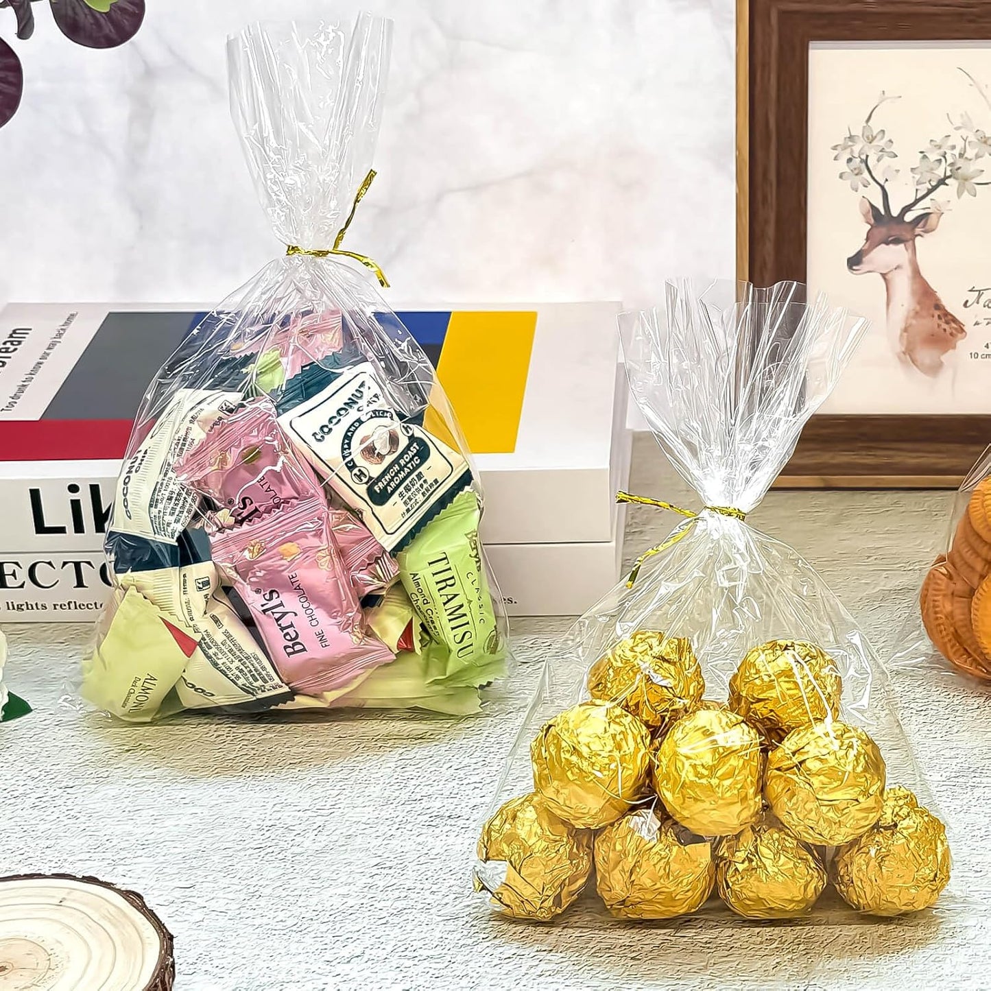 Cherodada 5"x 11", 200Pcs Cellophane Treat Bags with Twist Ties for Gift Wrapping, Wrapping Candies, Cookies, Chocolates, Popcorn