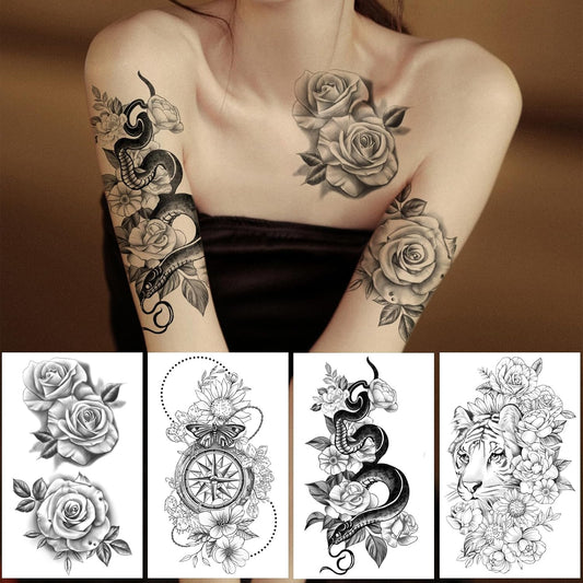 Yazhiji 49 sheets large sexy flowers collection waterproof temporary tattoos lasting fake tattoos for women and girls.
