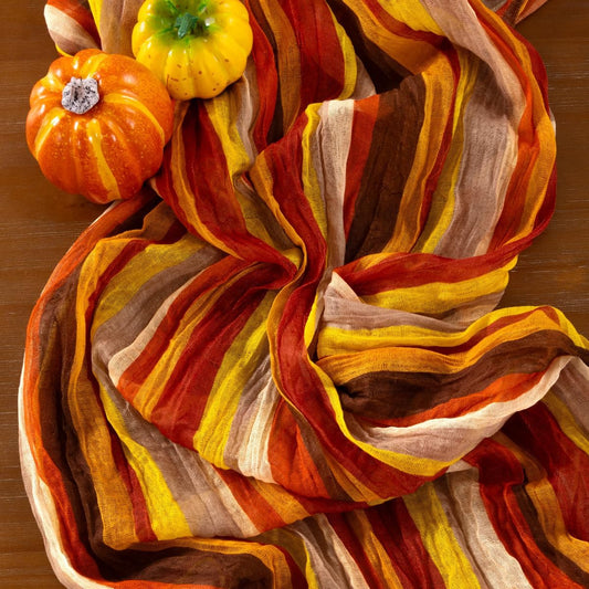 Socomi 3pcs Fall Stripe Cheesecloth Table Runner Gauze 120 Inch Rustic Boho Cheese Cloth Runner for Wedding Party Baby Bridal Shower Centerpiece Decoration Holiday Home Decorations