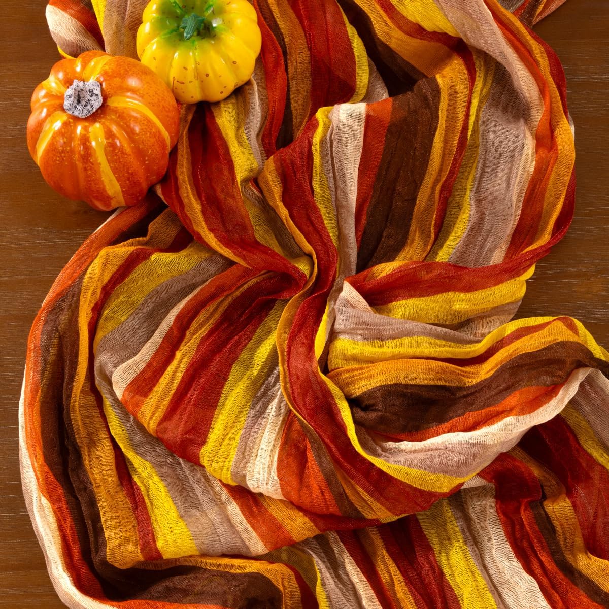 Socomi Fall Stripe Table Runner Cheesecloth Gauze Thanksgiving 120 Inch Rustic Boho Cheese Cloth Runner for Wedding Party Baby Bridal Shower Decoration Holiday Home Decorations
