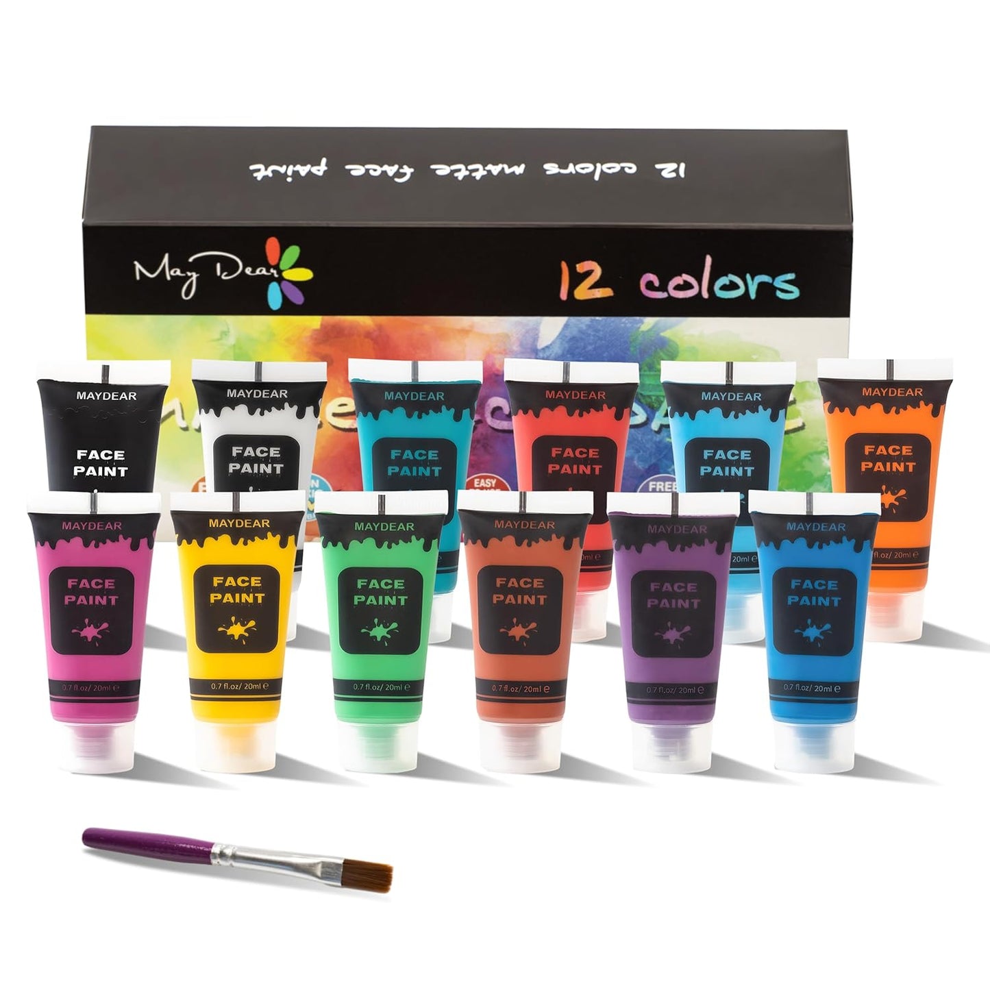 Maydear 12 Colors Face Body Paint Set, Safe Non-Toxic Liquid Paint for Adults and Children, Halloween, Cosplay - Matte 0.7 FL OZ Each