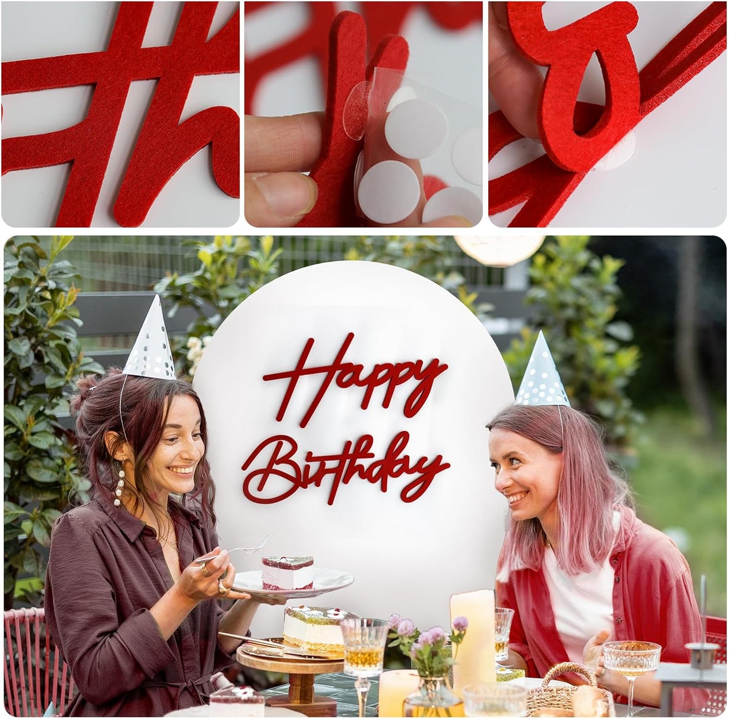 Red Happy Birthday Sign for Backdrop - Felt Happy Birthday Letters for Balloon Arch Party Wall Decor Large Happy Birthday Signs for Boys Girls Women Party Baby Shower Decorations