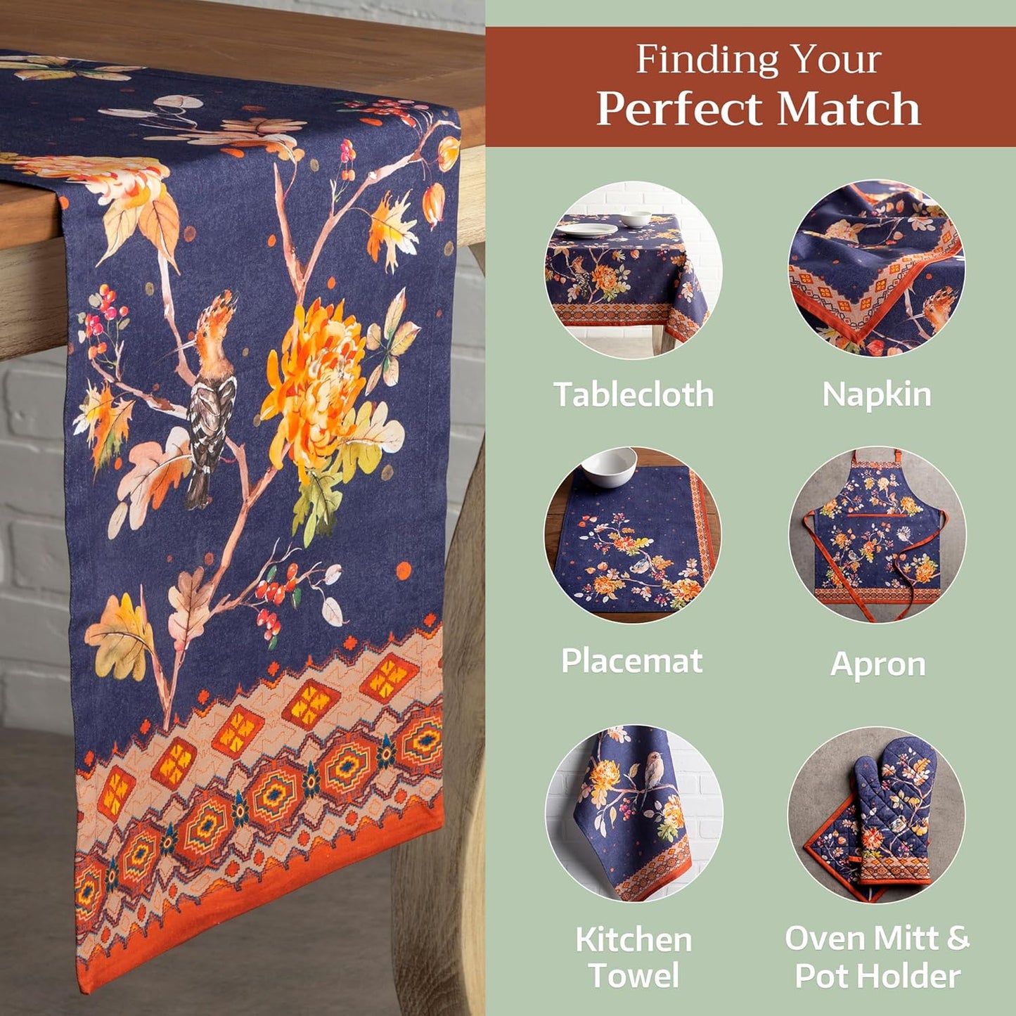 Maison d' Hermine Table Runner 100% Cotton Single Layer Table Runners 72 inches Long for Thanksgiving Christmas Decorations Home Kitchen Dining Party Wedding (Kelim - Infinity, 14.5" x 72")