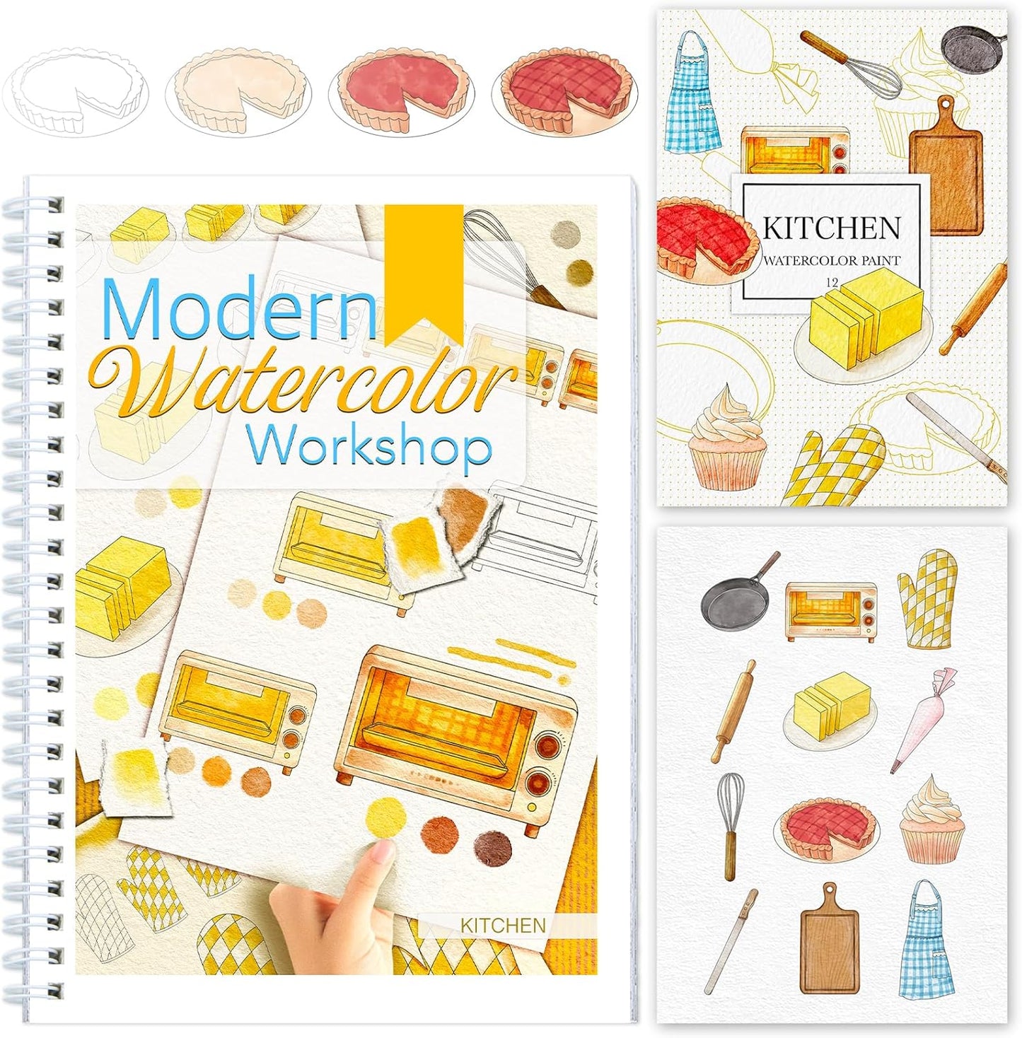 Watercolor Workbooks with Step by Step for Adults Teens - Beginner Watercolor Workbook with 12 Coloring Book Pages -100% Cotton 300gsm/140lb Watercolor Paper(Kitchen)