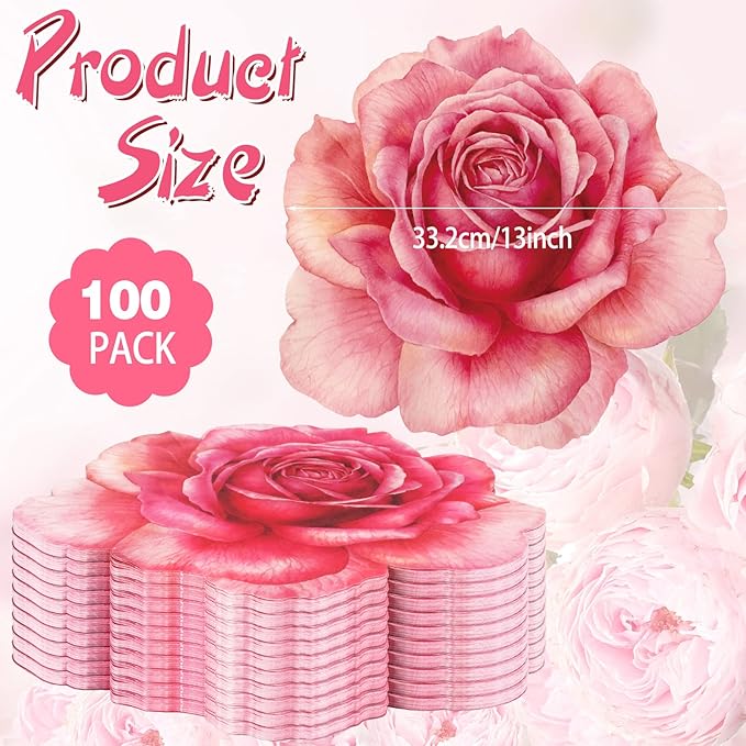Sinmoe 100 Pack Disposable Paper Placemats Bulk 13 Inch Paper Charger Place Mat Party Charger Plates Table Place Mats for Dinner Wedding Birthday Baby Shower Spring Dining Tableware(Rose Flower)