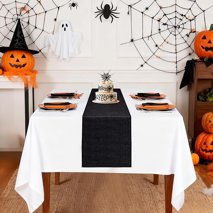 B-COOL Black Burlap Table Runners 2 Packs Halloween Table Runner Burlap Fabric for Wedding Party Holiday Dining Table Centerpiece Decor 13x108 Inch