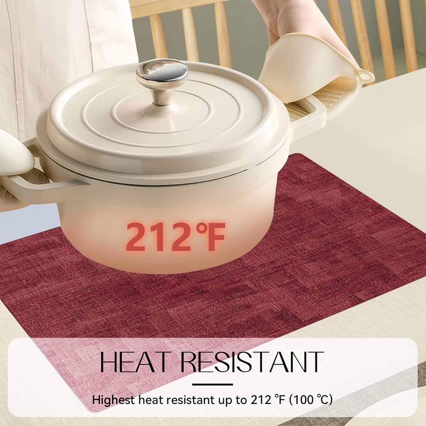 Romanstile Reversible Vinyl Placemats Set of 4, Faux Leather 100% Waterproof Oil-Proof Wipeable Place Mats, Heat Resistant Dual Sided Table Mats for Kitchen/Dining/Party (Grey Red, 12 x 17 Inch)