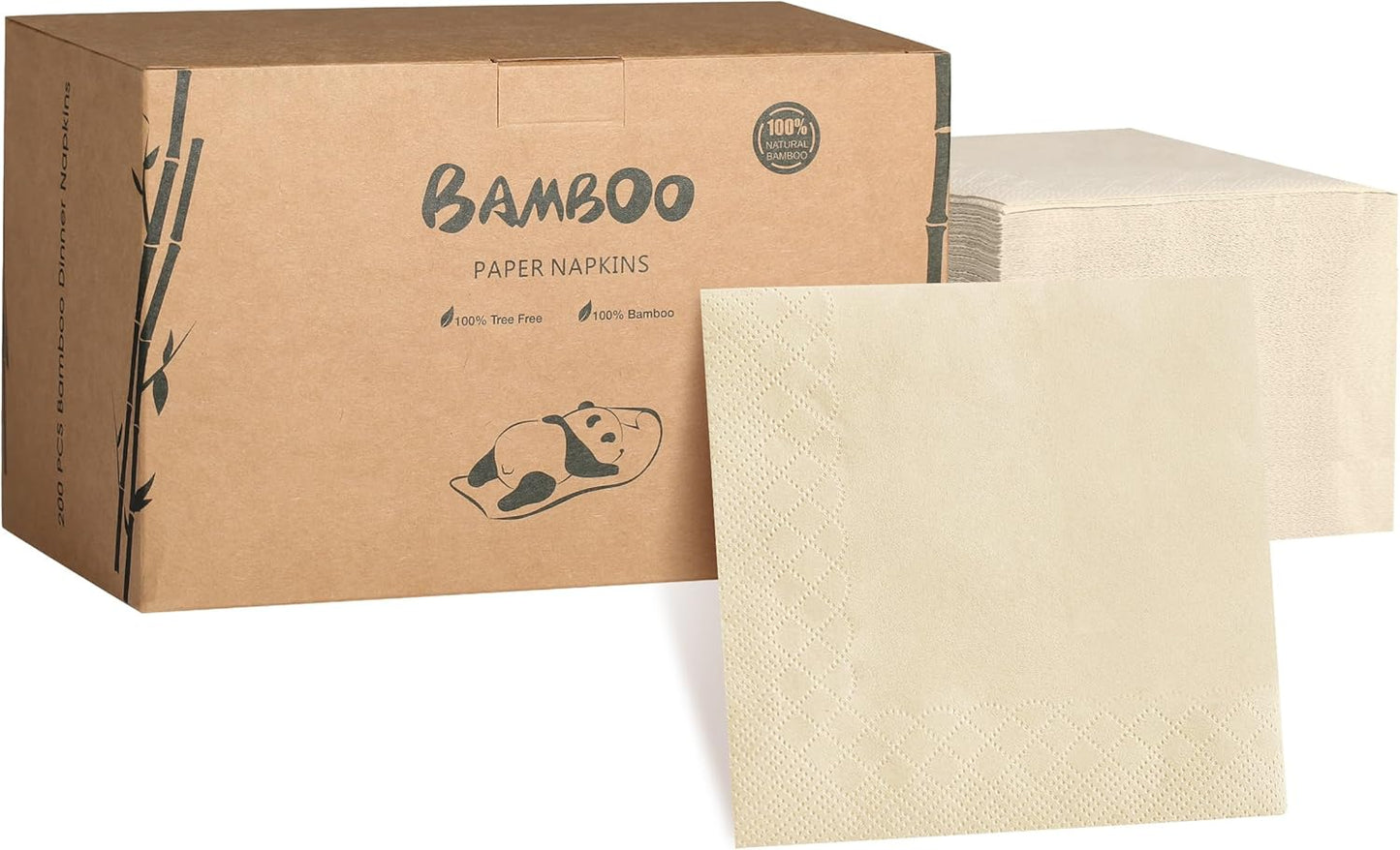 MORGIANA 300-Pack Bamboo Wedding Cocktail Napkins Disposable - 5 x 5 Inch Compostable Napkins for Parties, Bar