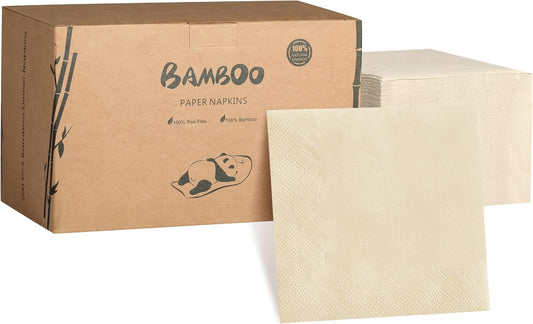 MORGIANA 300-Pack Bamboo Wedding Cocktail Napkins Disposable - 5 x 5 Inch Compostable Napkins for Parties, Bar