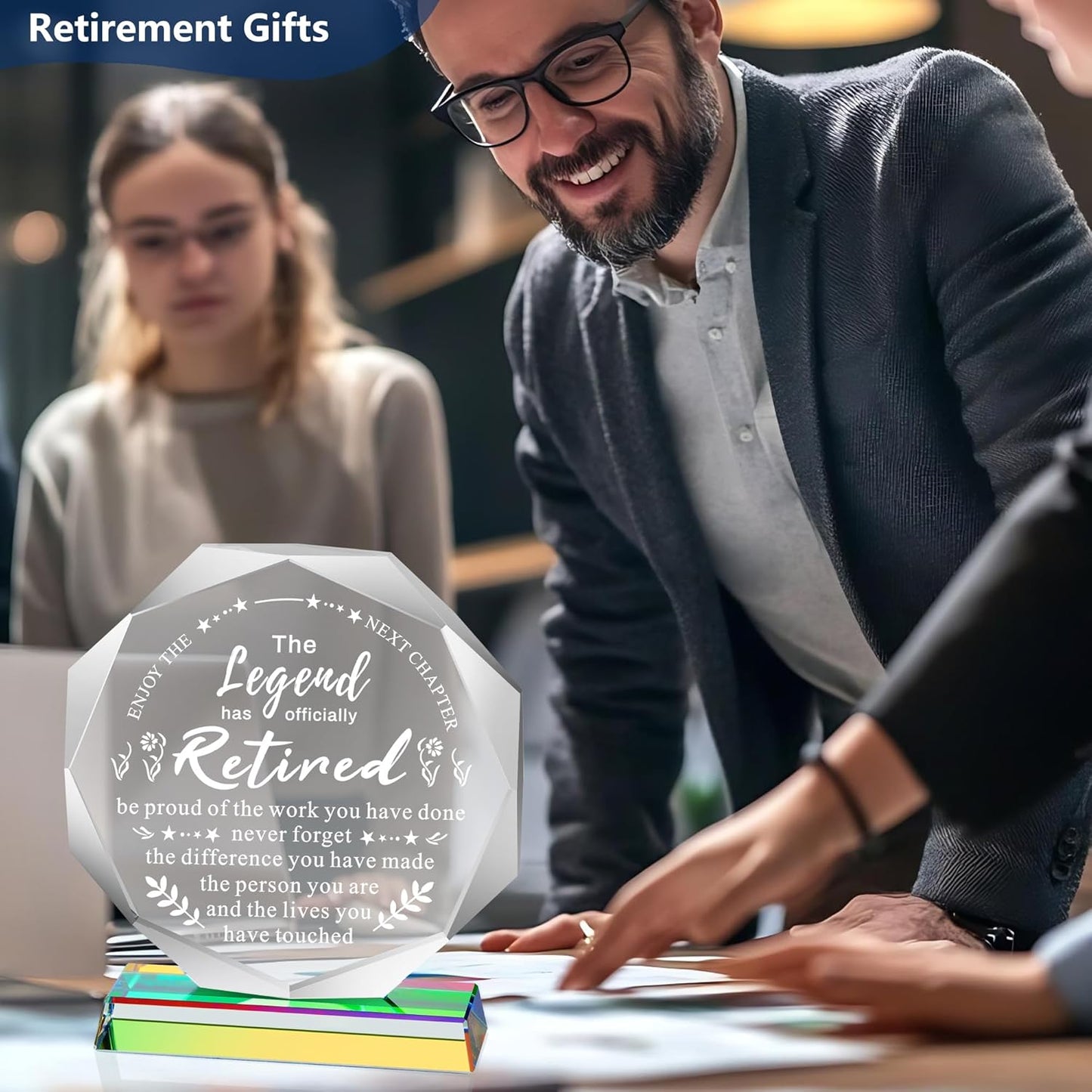 The Legend Has Retired Crystal Plaque Gifts for Women Men, Boss Appreciation Gift Idea for Leader's Day, Desk Office Home Decor inspirational gifts for men