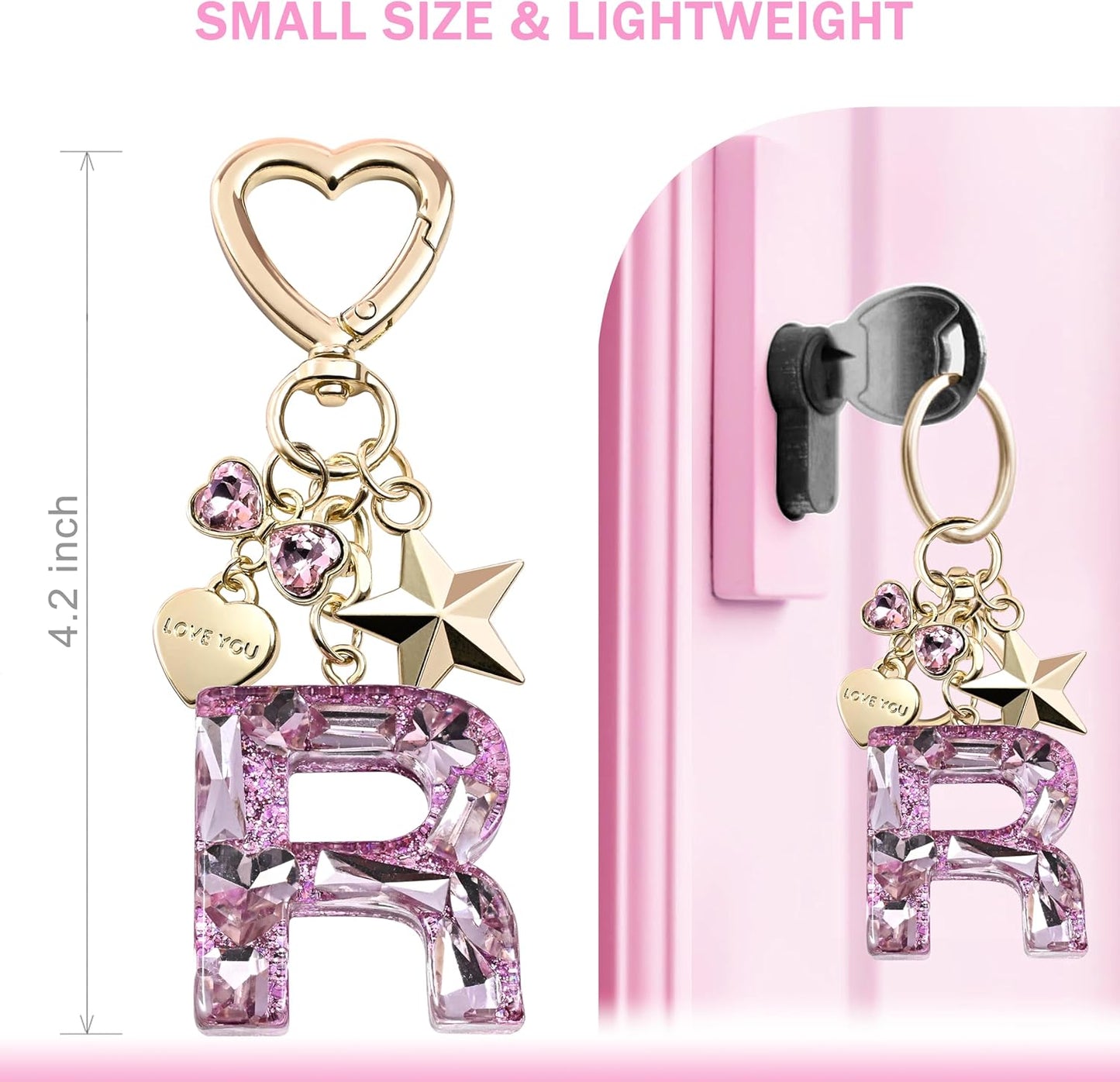 Cute Bling Keychain initial Letter Butterfly Star Pink Purple Gift for Women Girls Bag Cup Charms Accessories
