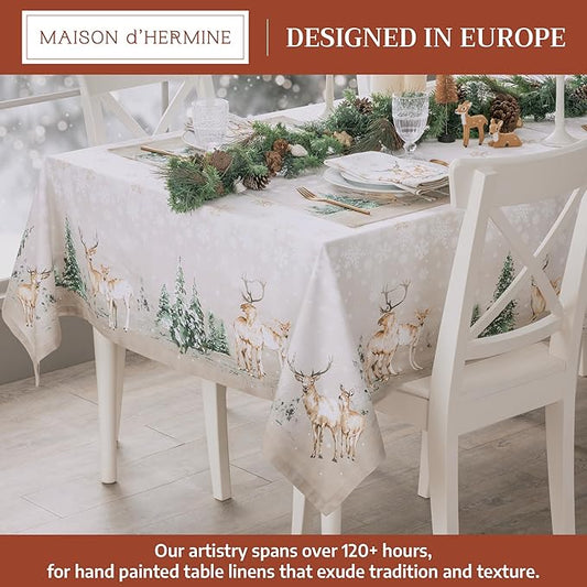 Maison d' Hermine Table Cloth Square Table 100% Cotton 60 x 60 Inches Fall Tablecloth Reusable Everyday Use for Thanksgiving Christmas Decorations Dining Farmhouse Party (Deer in The Woods)