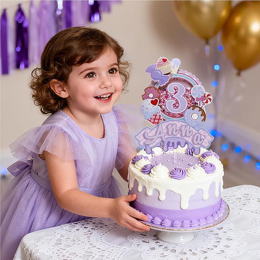 Coucoland Personalized Cake Topper - Ice Cream Candy Glitter Decor with Custom Name Age for Baby Shower Birthday Party Supplies