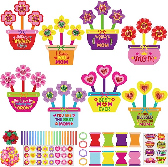 Frienda 48 Set Mother Day Crafts for Kids Happy Mother's Day Flower Pot for Mom Make Your Own Flowers Pot Craft DIY Floral Paper for Classroom Activities Mothers Gifts Spring Party Favors