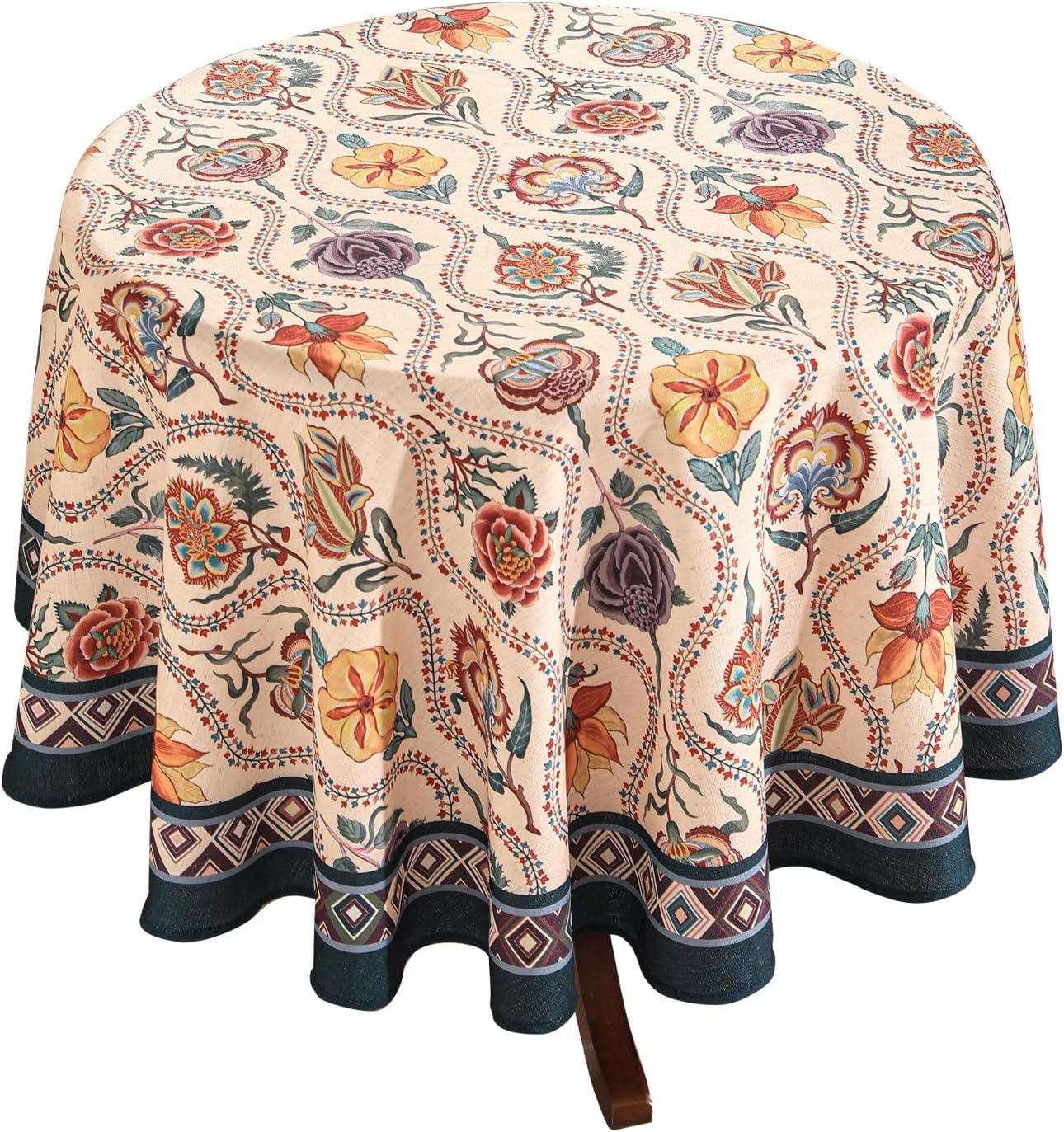 Vintage French Round Tablecloth,Linen Extra Long Tablecloth with Rose and Cornflower Pattern,Decorative Table Cover for Kitchen,Dining,Thanksgiving,Christmas,Party,Diameter 67"-Lanae