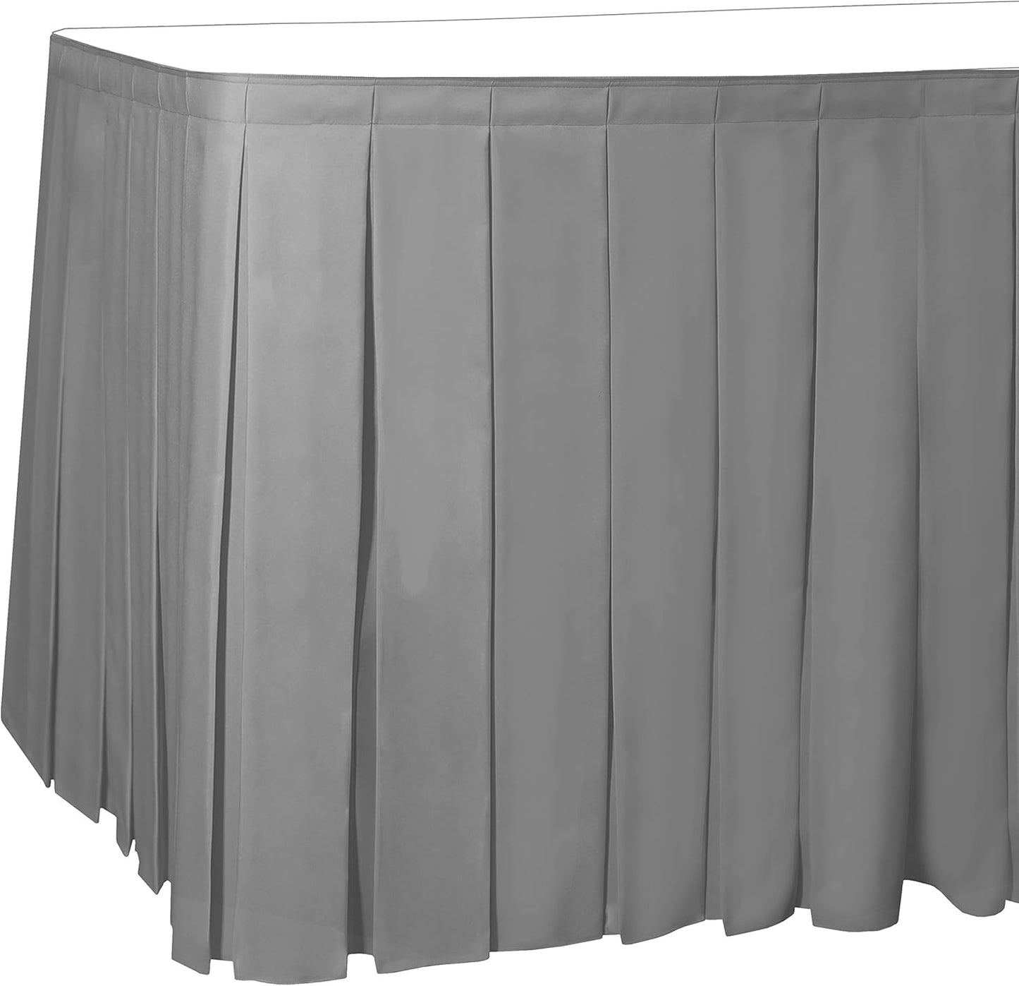 Ultimate Textile Pleat Polyester Fabric Table Skirt - Machine Washable, Flame Resistant, Cut & Sewn in NJ, Desk Skirt - Silver, 7' Box Pleat x 42" h
