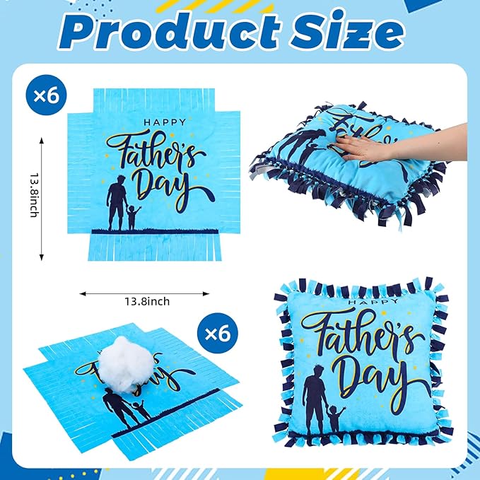 Mindsoft 6 Sets Father's Day DIY Pillow Craft Kits Cute Silhouette Tied Pillows with Happy Father's Day Design, Handmade Gifts for Dad, Craft Activities, Home Decoration & Party Decor Favors