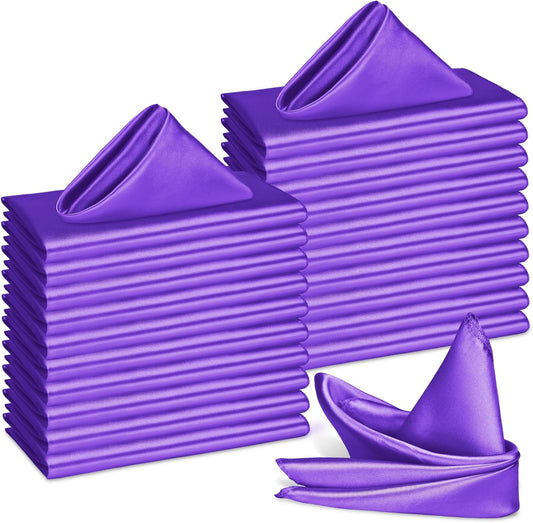 Bailarina 40 Pack Purple Satin Napkins,17x17 Inches Wedding Napkins Square Soft Silky Table Napkins Bulk Decorative Elegant Cloth Napkin for Party Decoration, Banquet,Wedding,Graduation