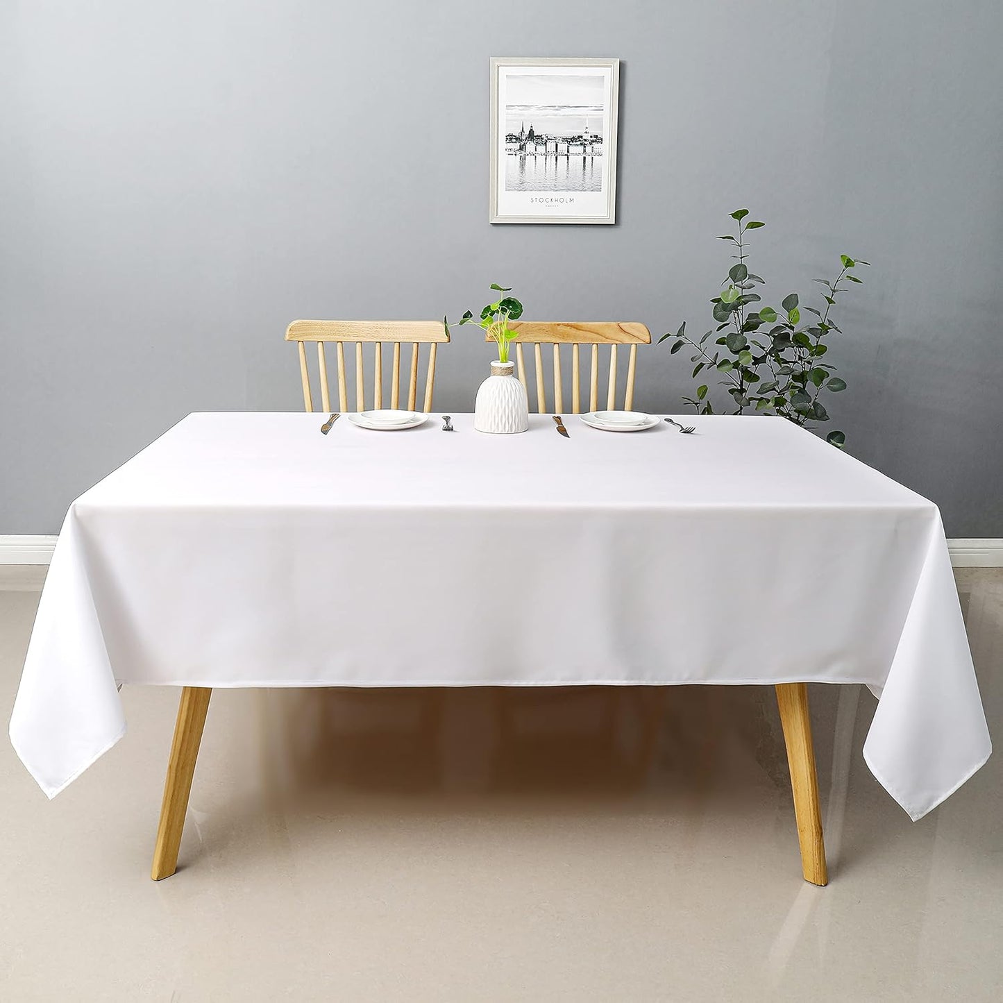 Wewoch White Rectangle Tablecloth Water Resistant Washable Polyester Table Cloth for Dining,Kitchen, Parties Weddings and Outdoor Use 60 Inch by 120 Inch