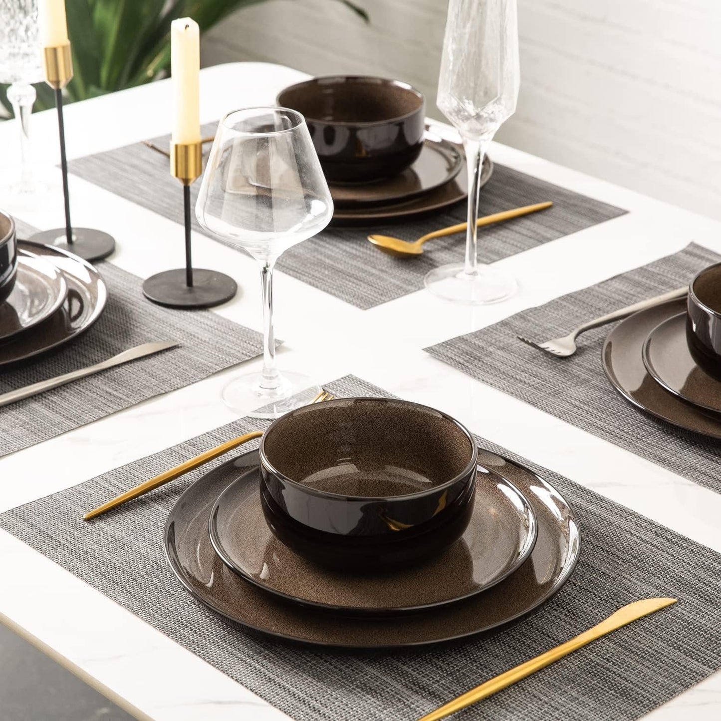 LERATIO Ceramic Dinner Plates Set of 6, 10.5 Inch Reactive Glaze Porcelain Plates, Modern Shape Dinnerware Dishes Set for Kitchen,Microwave&Dishwasher&Oven Safe, Scratch Resistant-Chestnut