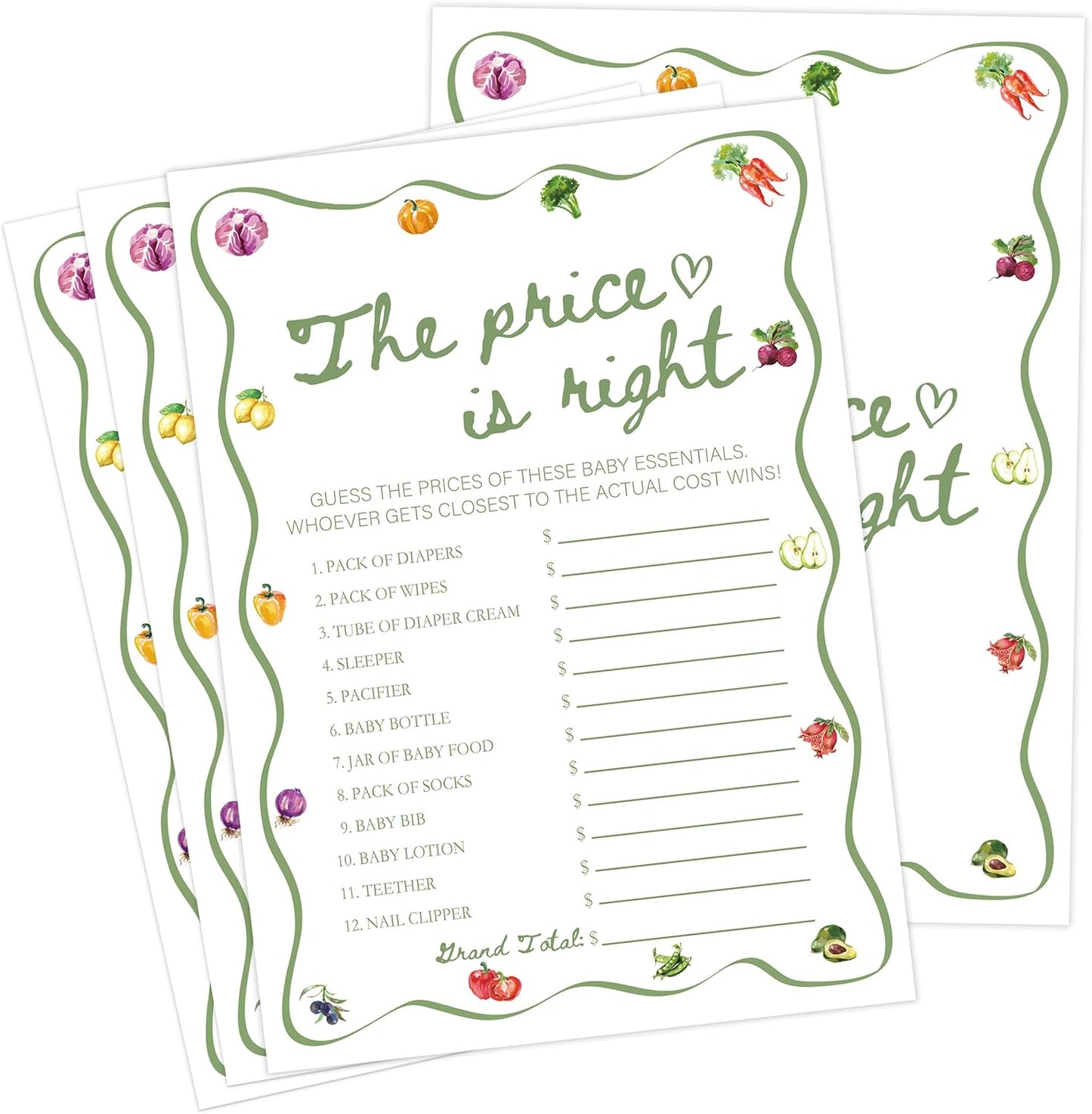 Locally Grown Baby Shower Games, Farmers Market The Price is Right Game for 30 Guests with Game Cards, Gender Reveal, Baby Shower Supplies & Decorations (DV39)
