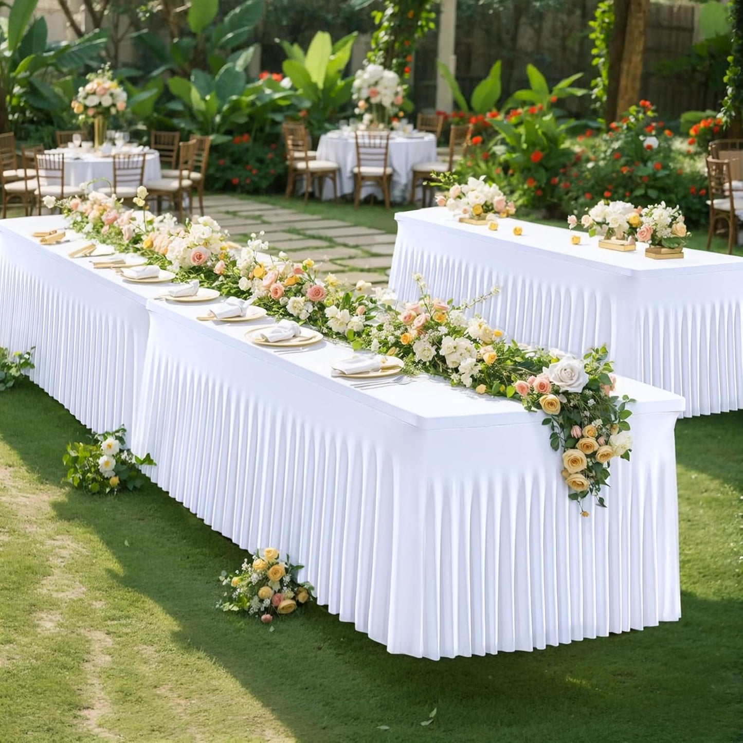 Gogoparti 6 Pack White Spandex Fitted Table Cloth for 6ft Rectangle Tables - Wrinkle Free, Stretch, Multi-Occasion