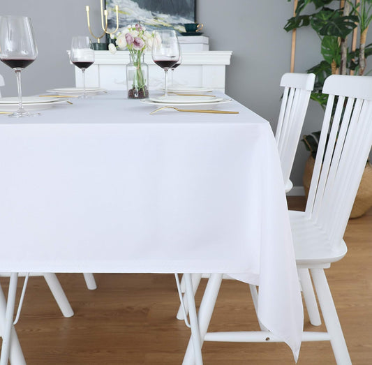 FOLINS&HOME White Rectangle Tablecloth - 90 x 132 Wrinkle Free Waterproof Polyester Table Cloths, Spillproof Heavy Duty Washable Table Cover for Party, Banquet, Wedding, Indoor - Rectangular/Oblong