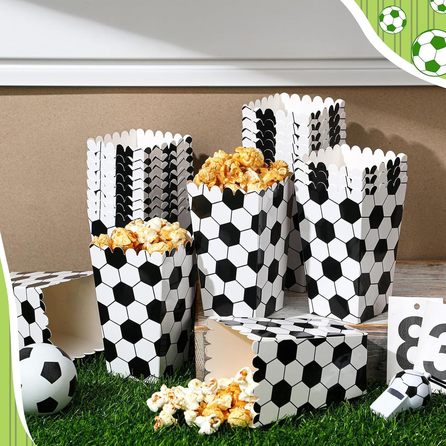 Funtery 24 Pcs Party Popcorn Boxes Popcorn Bags Buckets Container Holder Sport Party Favors for Sport Supplies Decorations(Soccer)