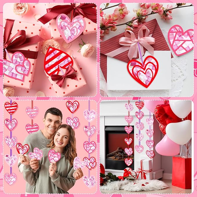 Motipuns 32 Sets Valentine Suncatchers Paper Craft Set DIY Heart Shaped Window Stained Glass Effect Paper Kit for Valentine Mother's Day Art Projects Party Favors(Cute Style)