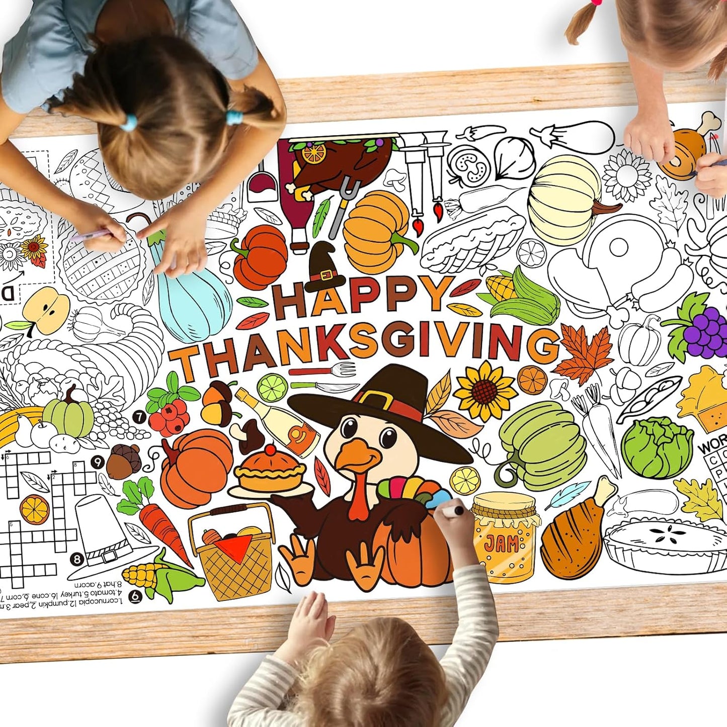 Thanksgiving Activity Poster - 31.5 x 72 Inches,Turkey-Themed Party, Versatile Paper Coloring Banner/Table Cover for School Party Thanksgiving Decoration