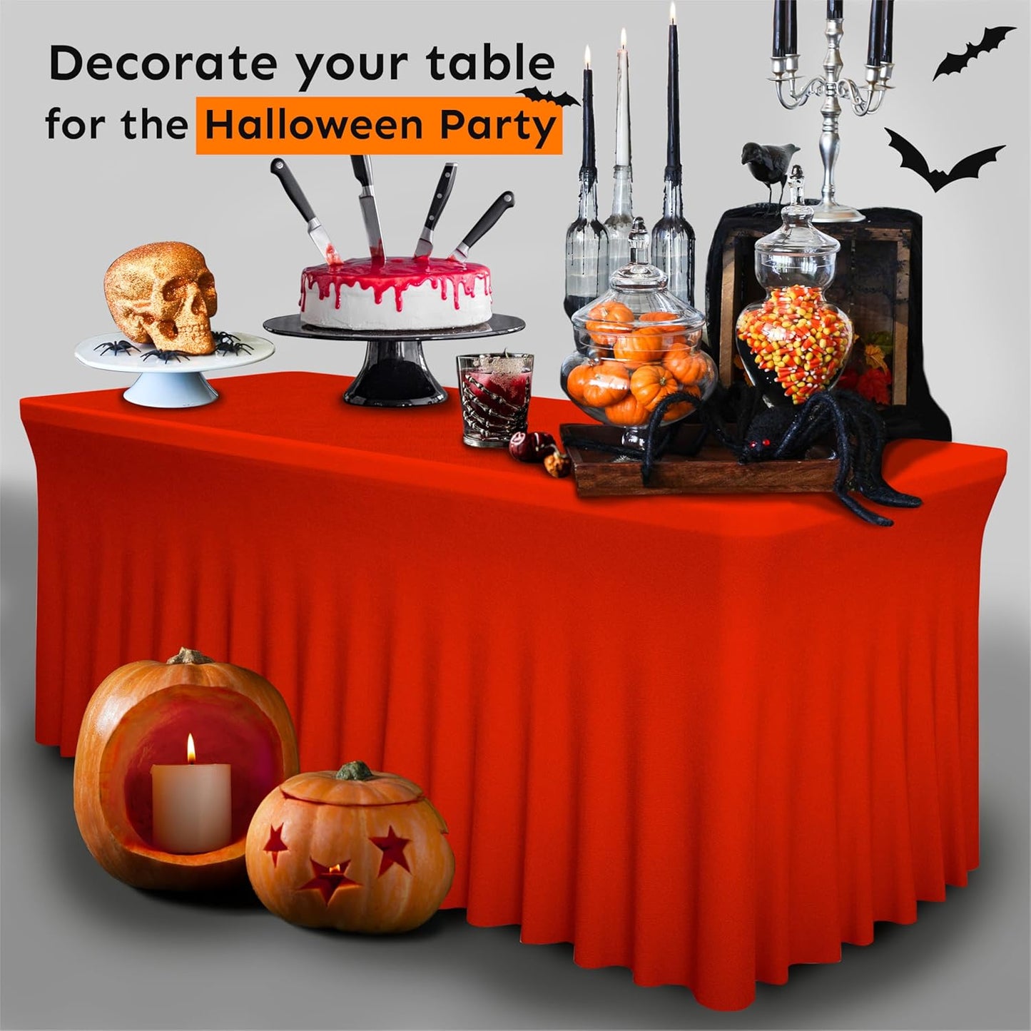 Table Skirt for Rectangular Tables 6ft - Spandex TableCovers for Standard 6 Foot Table - One Piece Fitted Elastic Tablecloth - Wrinkle Resistant Ruffles Design for Weddings, Party, Events (Red)
