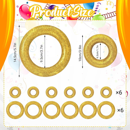 12 Pack Gold Rings Party Decorations, Cartoon Themed Gold Power Form Ring Golden Glitter Rings for Baby Shower Decor Birthday Party Supplies