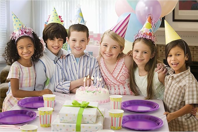 Party Solids Purple Plastic Plates For Party Supplies, Purple Disposable Plates 100 Pieces - 50-7" & 50-9" Heavy Duty 350 GSM Disposable Dinnerware Sets, Plastic Dinnerware Sets