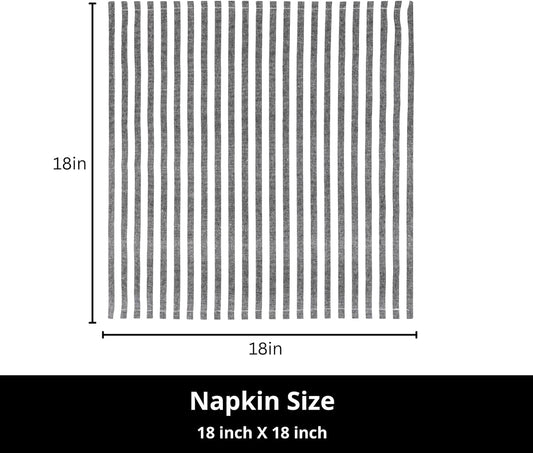 PurpleEssences Plain Striped Cloth Napkins - Set of 12-100% Cotton - 18 x 18 Inch - Fall Thanksgiving Halloween - Perfect Everyday Use Dinner Napkin - Black and White