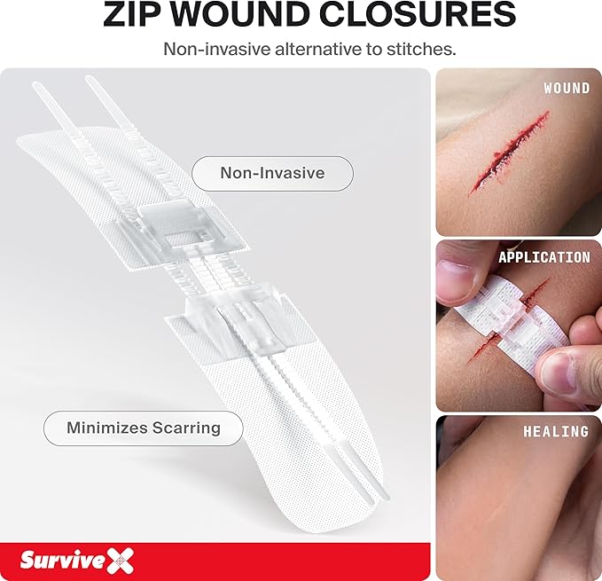 Large First Aid Kit for Car, Travel & Home - Emergency Kit for Hiking, Camping, Backpacking and Outdoors - Includes Zip Stitch Wound Closure Strips (Pack of 2)