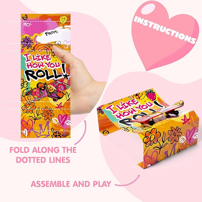 JOYIN 28 Pcs Valentines Day Finger Skateboards with Cards for Kids, Valentine Party Favor, Greeting Cards, Classroom Exchange Prizes, Holiday Reward Gifts, Finger Skateboard Toys