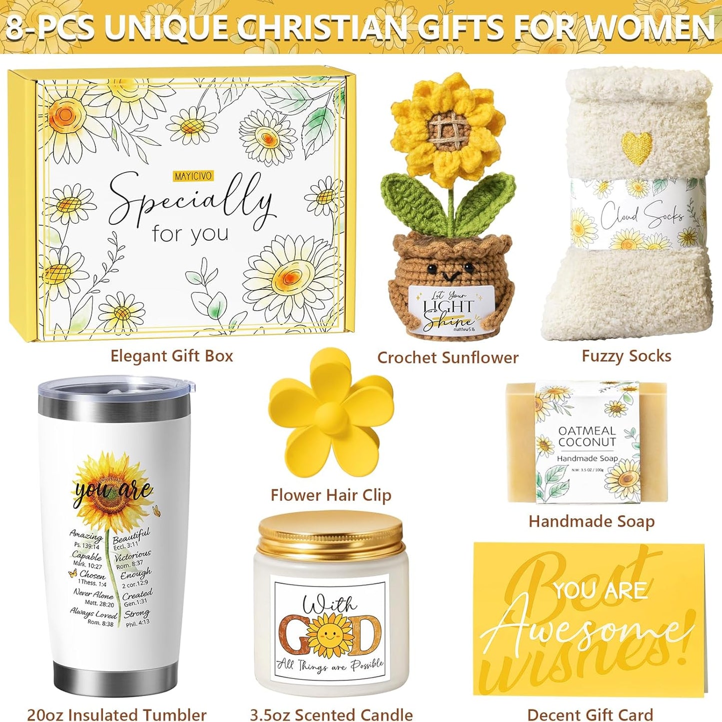 Christian Gifts for Women Faith, Religious Inspirational Gifts for Catholic Women, Sunflower Spiritual Faith Based Gift Christmas Birthday Gift for Womens Mom Sister Best Friends Grandma Wife Coworker